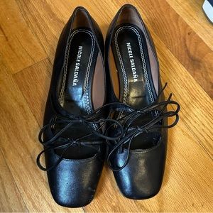 Nicole Saldana black bow ribbon Mary jane flats